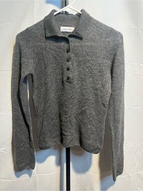 NAADAM Featherweight Cashmere V-Neck Polo Sweater in Granite Sz SM
